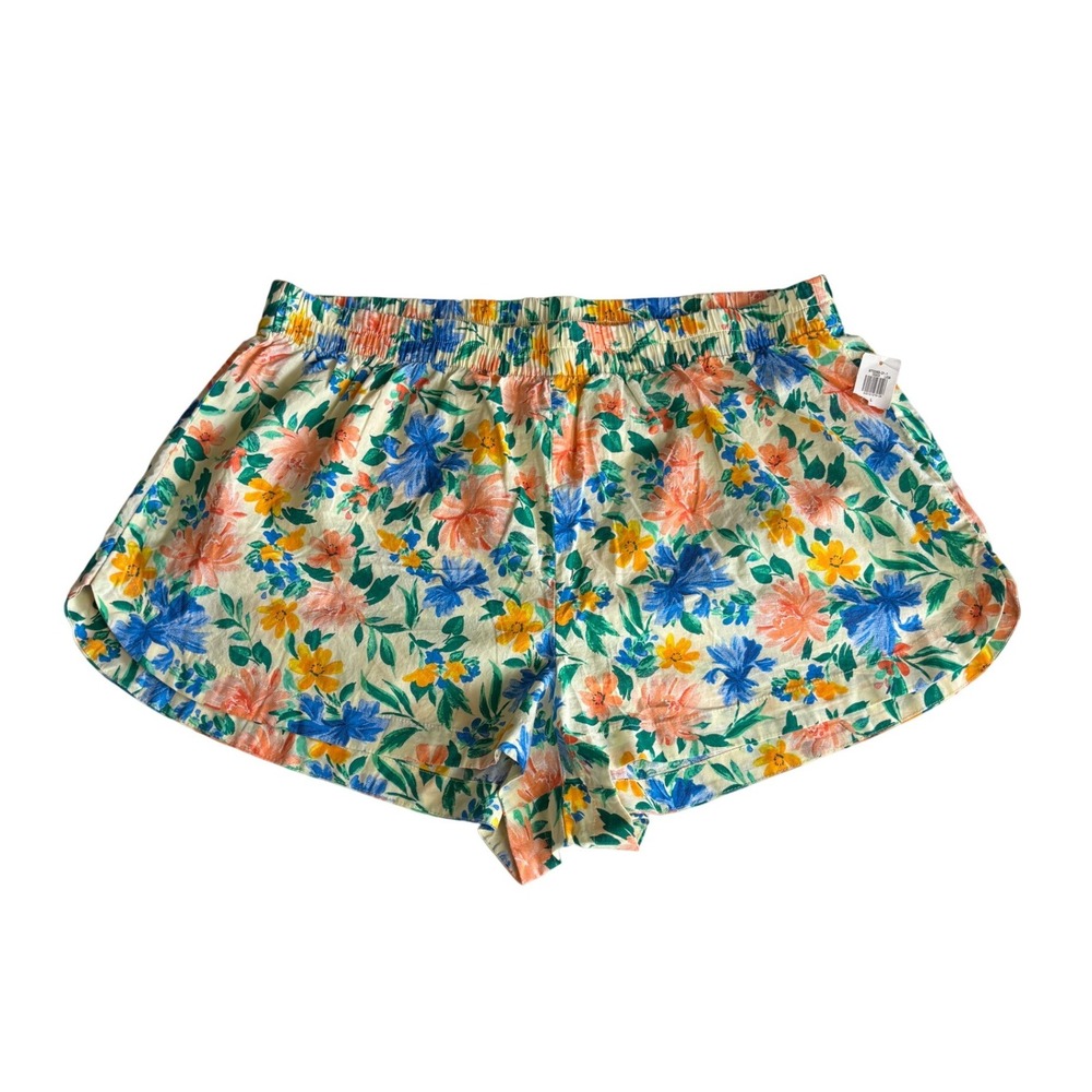 Old Navy Womens‎ L Floral Cotton Poplin Shorts Elastic Waist Cozy NEW